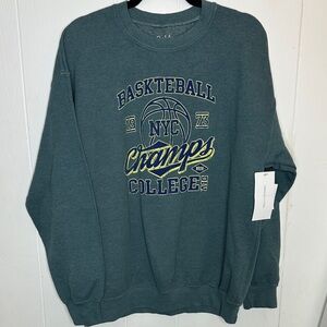 Urban Outfitters Teal Basketball Graphic Crewneck Sweater